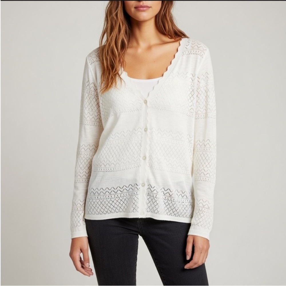 Frye Women’s Pointelle Cardigan Sweater Extra Large Ivory